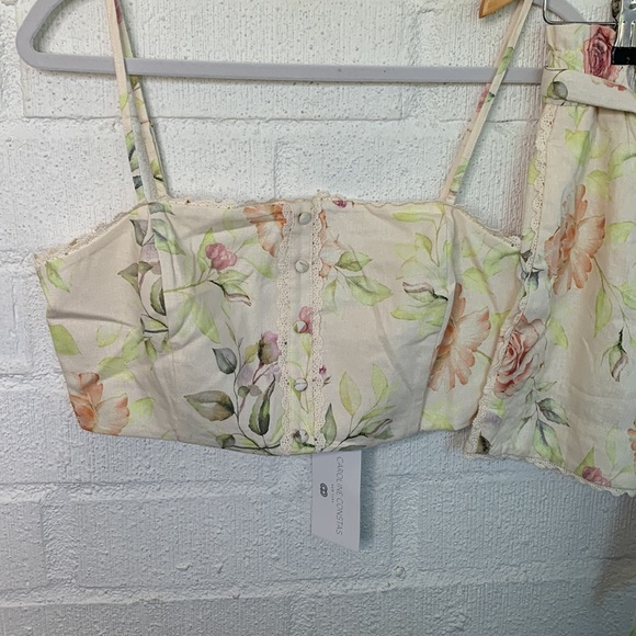 Caroline Constas Pastel Linen Crop Two Piece Floral Feminine Set size Medium - Picture 6 of 17